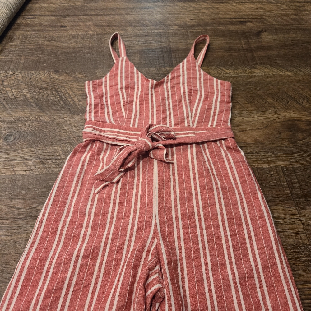 Anthropologie Ett:Twa Robin Striped Wide Leg Jumpsuit Red White Cotton Preppy SP - Picture 12 of 12